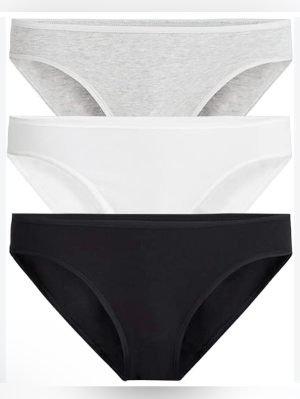NWT Quince 3-Pack Cotton Bikini Briefs - Black, Heather Gray & White